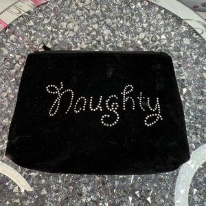 Bag makeup zip up velour Black 'Naughty' Nice crystal Rhinestone Velvet Pouch